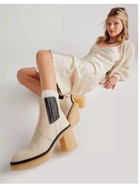 Free People Cream Chelsea High-Heel Boots for Women